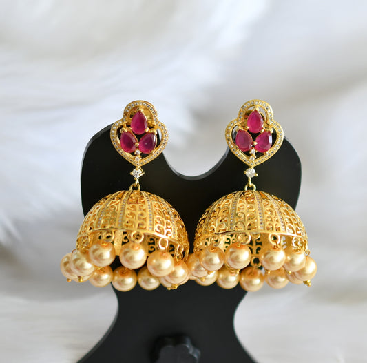 Gold plated cz white-ruby huge jhumkka dj-02215