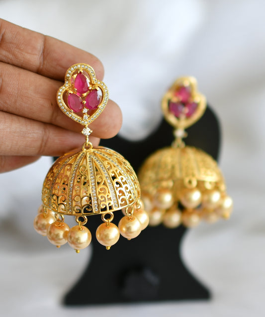 Gold plated cz white-ruby huge jhumkka dj-02215