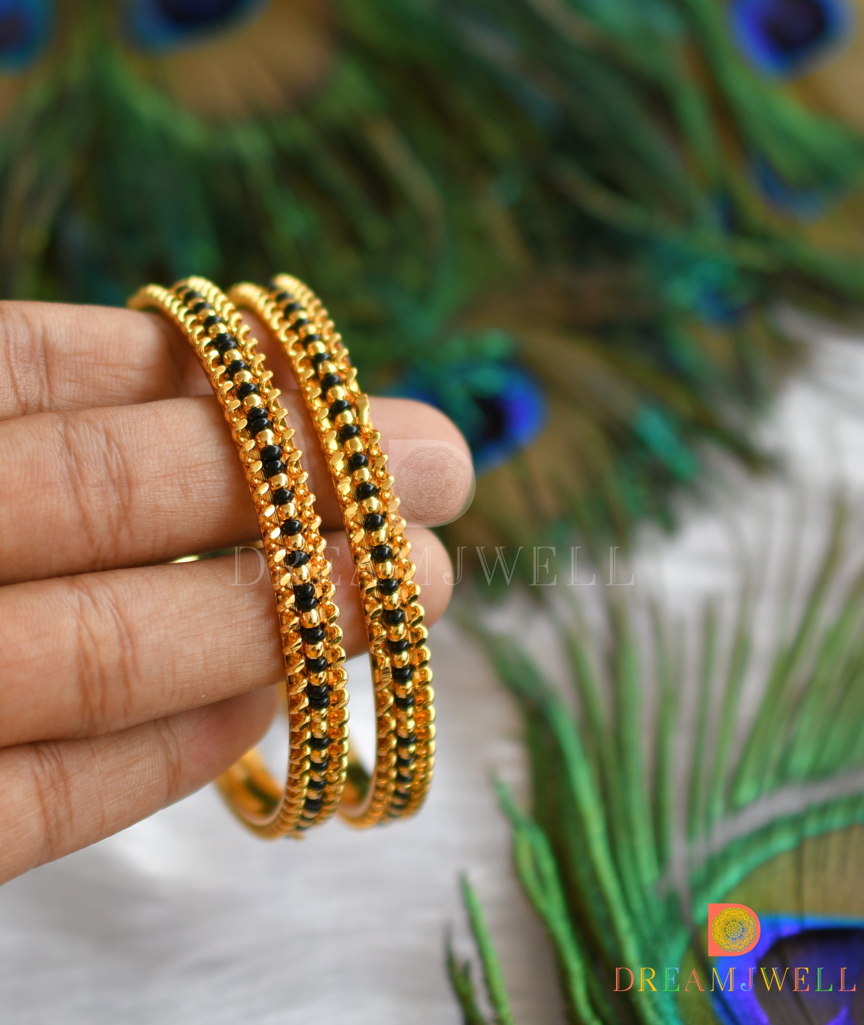 Buy Latest Gold Design Black Beads Bangle Gold Plated Karimani Bangles for  Women