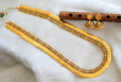 Gold tone Navarathna long lakshmi coin haar set dj-16448