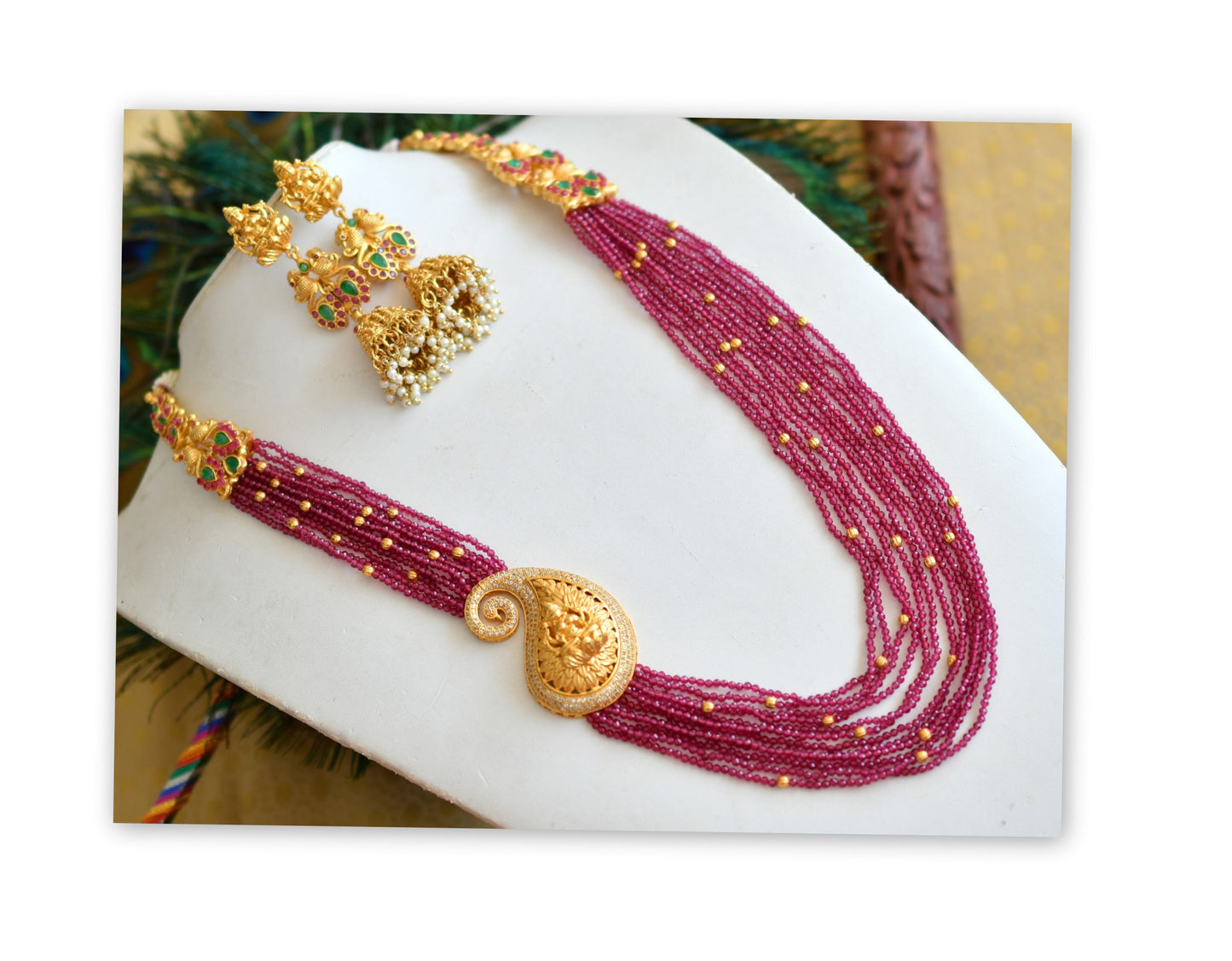 Matte finish ruby agates Lakshmi-mango haar set dj-37012