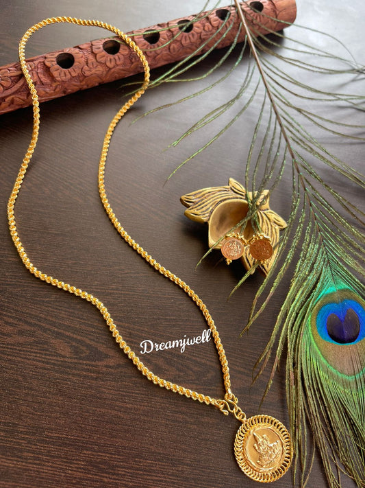 Gold tone Lakshmi pendant chain and coin earrings dj-35566