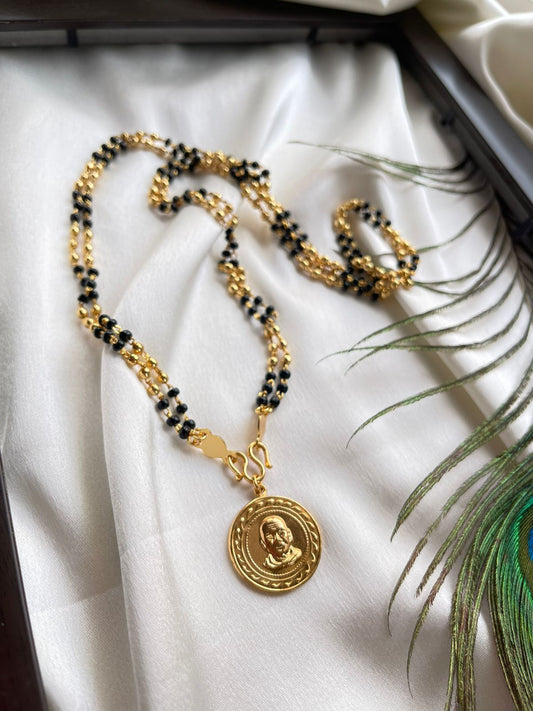Gold tone Narayana Guru pendant with karimani mala/chain dj-35726