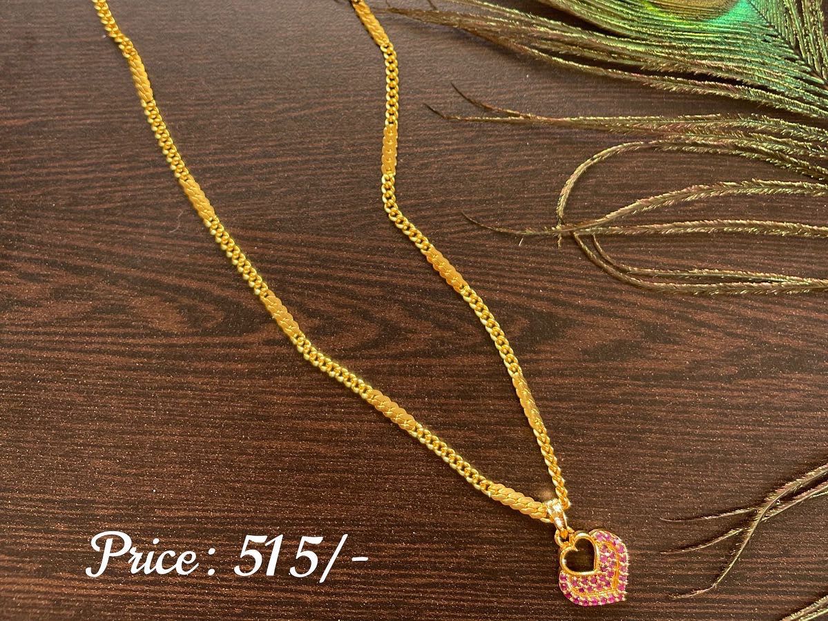 Gold tone chain with ruby stone heart pendant dj-35940