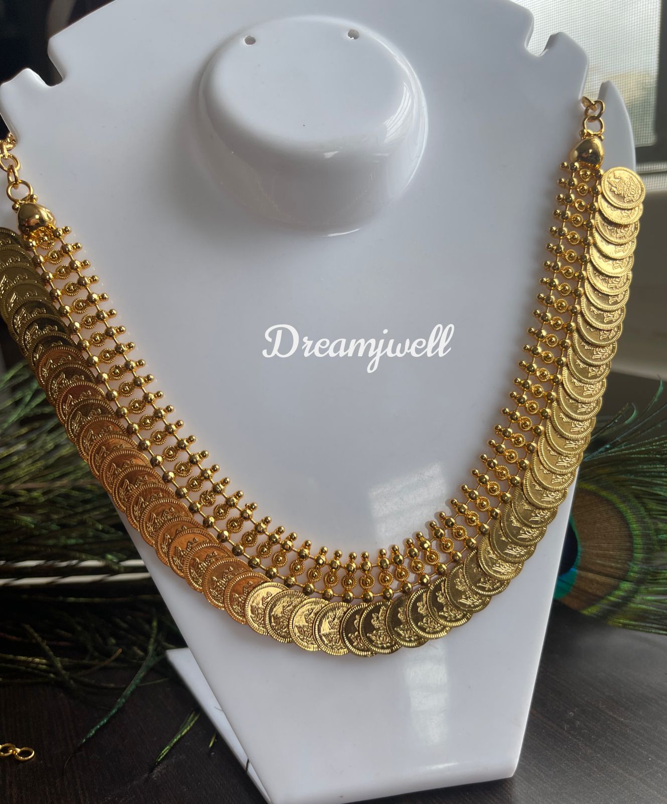 Gold tone Kerala style Lakshmi coin necklace dj-37281