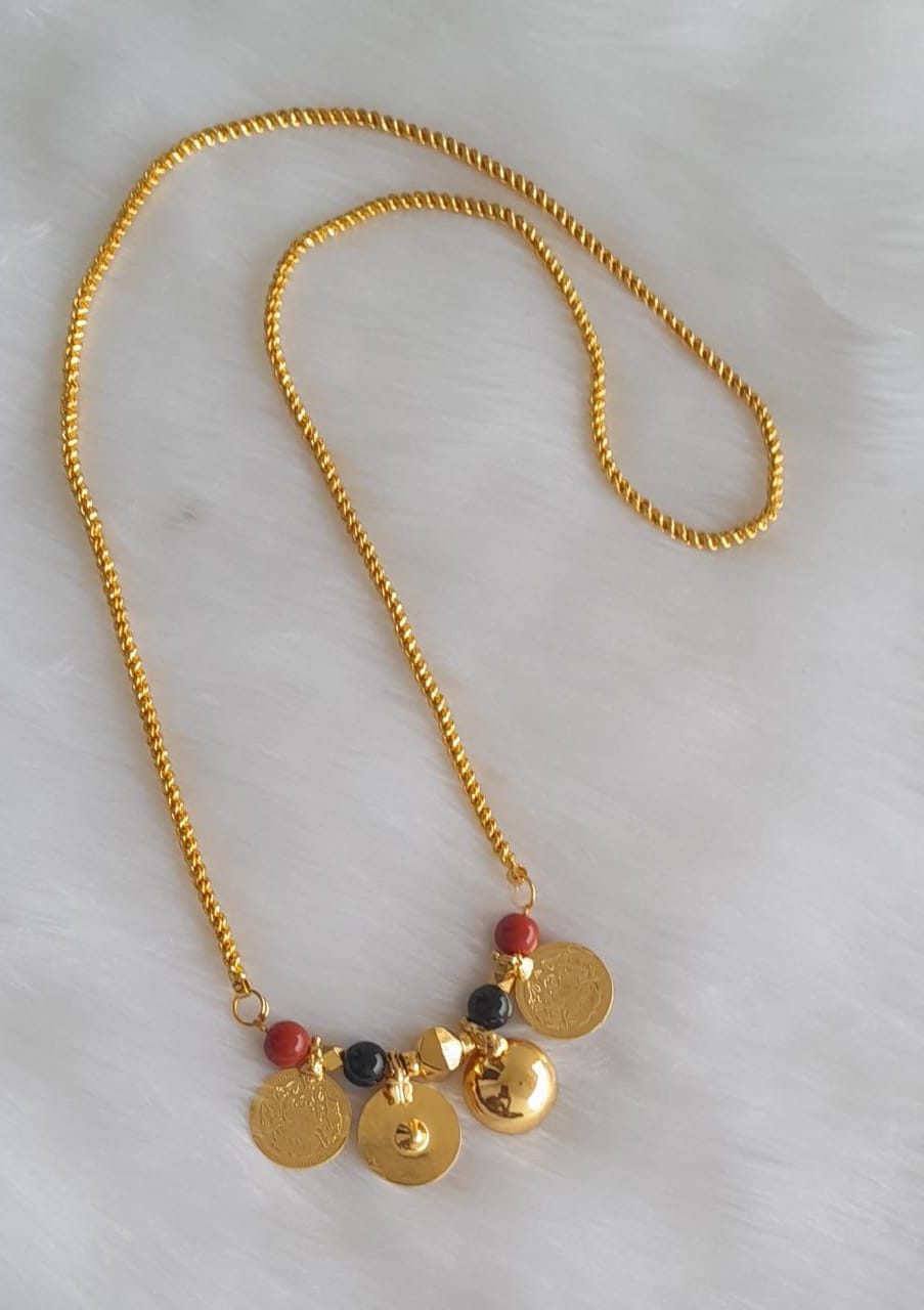 Gold tone bottu mangalyam black and coral beads dj-38845