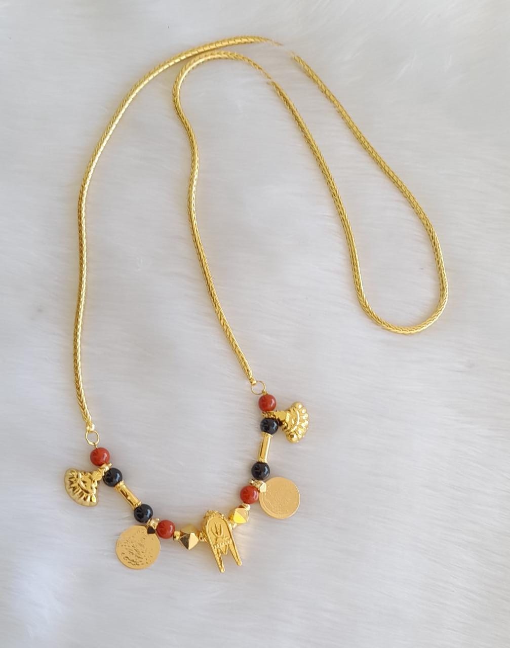 Gold tone nama coin coral-black beads mangalyam with 30 inches chain dj-38996