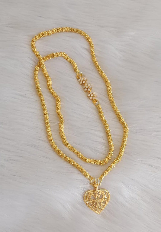 Gold tone Christian cross pendant with white stone mugappu chain dj-40771