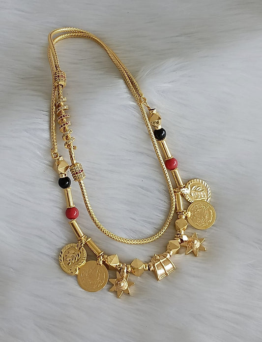 Gold tone black-coral beads mango Lakshmi coin siragu mangalyam with mugappu chain dj-40546