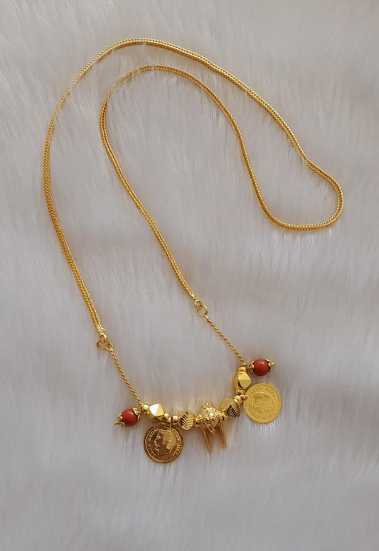 Gold tone coral beads head coin thiru mangalyam dj-40457