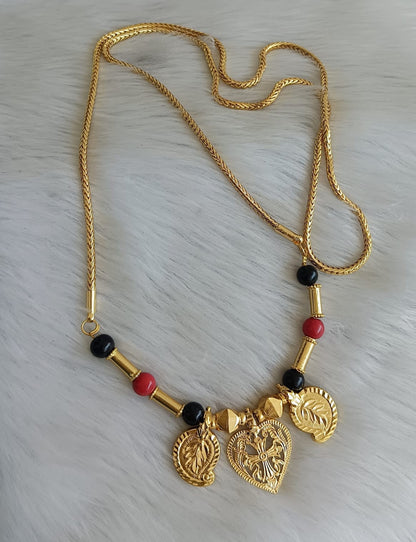 Gold tone black-coral beads mango Cross Christian 30 inches chain mangalyam dj-41897