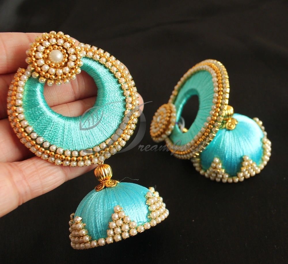 DREAMJWELL Awesome Handmade Silk Thread Blue Sea Green Beads