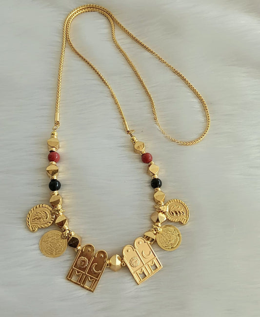 Gold tone coral-black beads mango-Lakshmi coin sun-moon mangalyam dj-39501