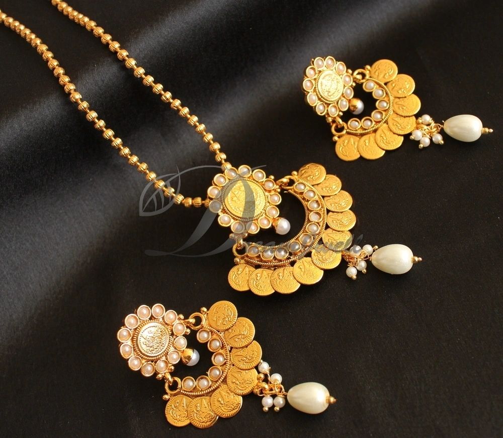 DREAMJWELL - Beautiful Antique Lakshmi Coin Pearl Bali Necklace Set-dj ...