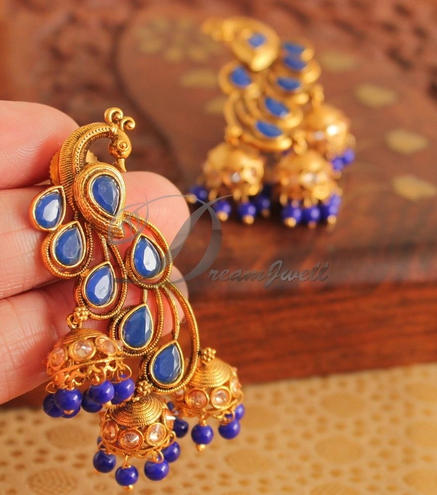 Earrings & Studs | Oxidise Gold Plated Mayur Design Peacock Jhumk | Freeup