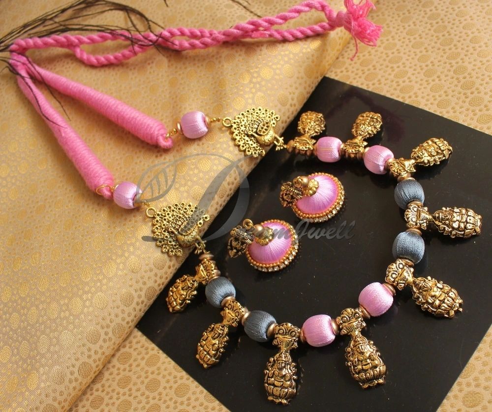 Pink silk 2025 thread necklace