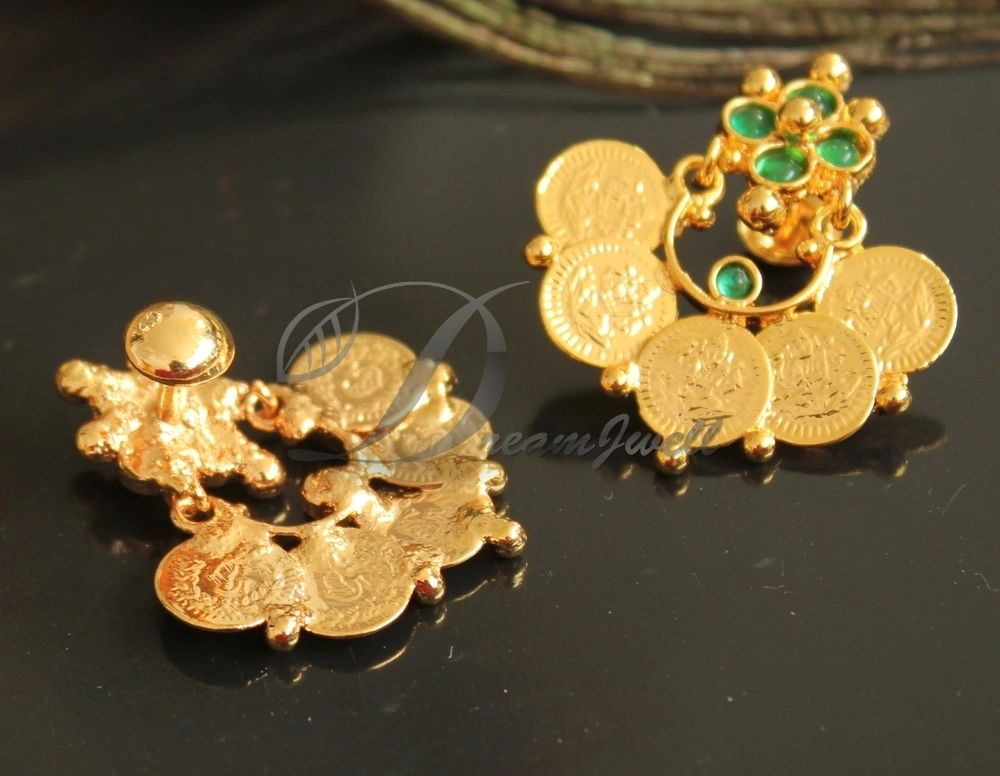 Gold tone white stone lakshmi coin earrings dj-44609 – dreamjwell