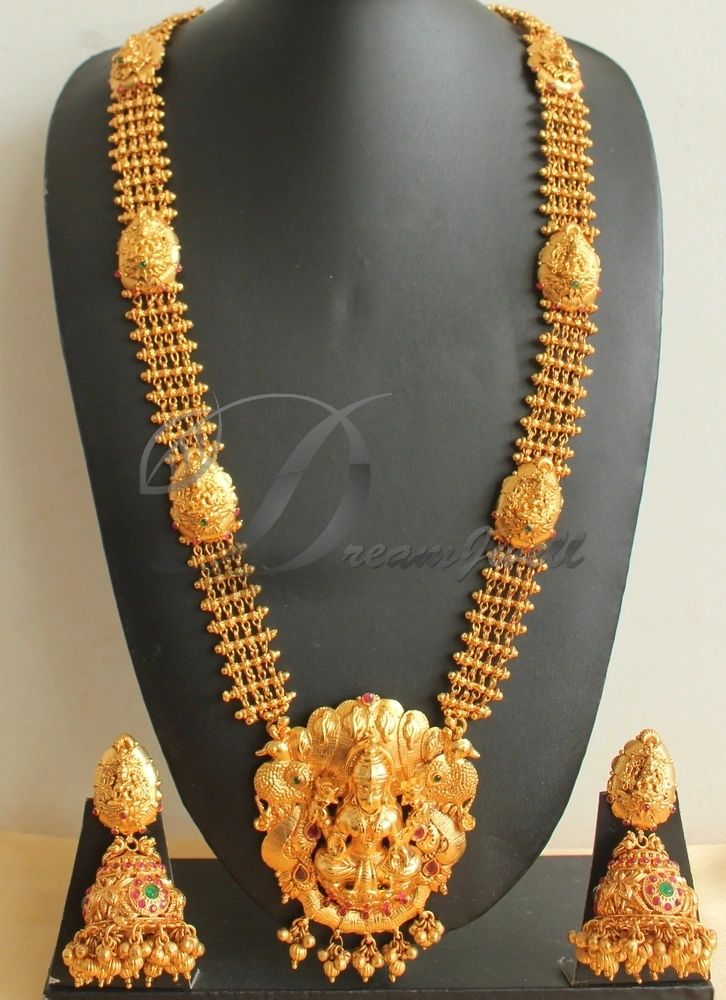 Gold tone Ruby Green Lakshmi Big Haar Set DJ20124