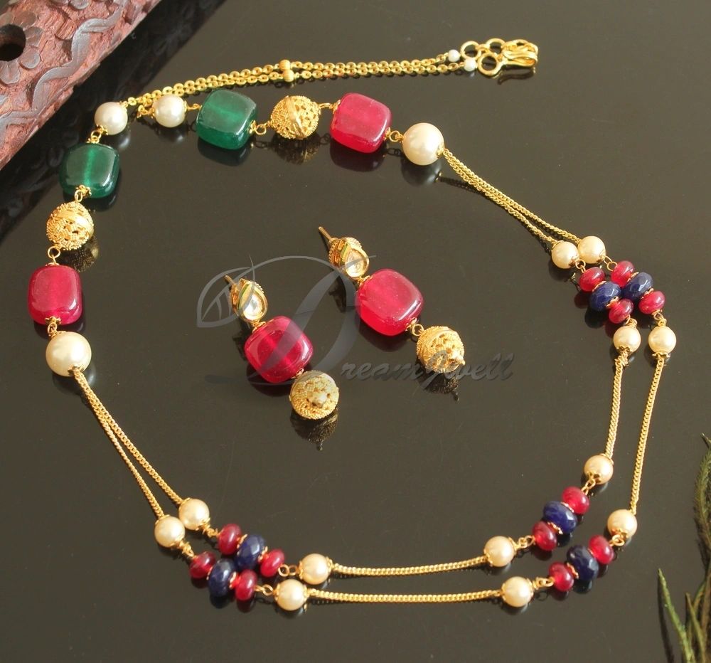 DREAMJWELL Beautiful Multi Color Beads Designer Necklace Set