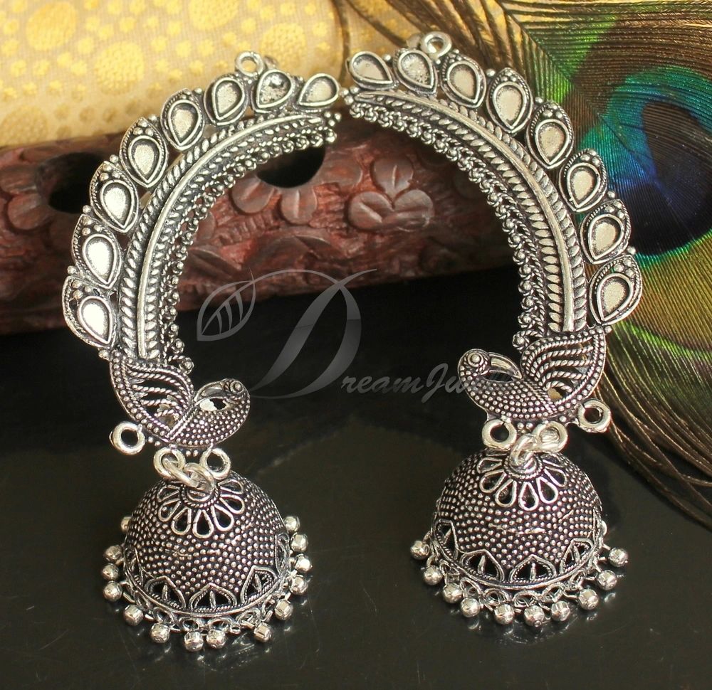 CZ chandbali earrings online with peacock design – Swarnakshi Jewels