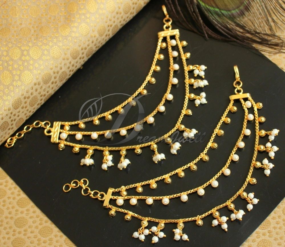 DREAMJWELL - Beautiful Gold Plated Pearl Designer Earrings Side ...