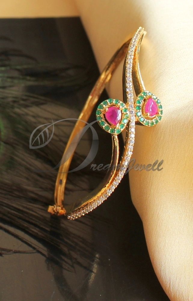 24 Size CZ Ruby  Emerald Stones 2 Lines Design Gold Plated Finish Two  Set Bangles Buy Online