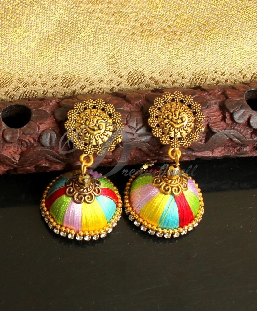 Multicolor Silk Thread Necklace with Loreal Pearl and Matching Earrings  Saubhagyavatiin