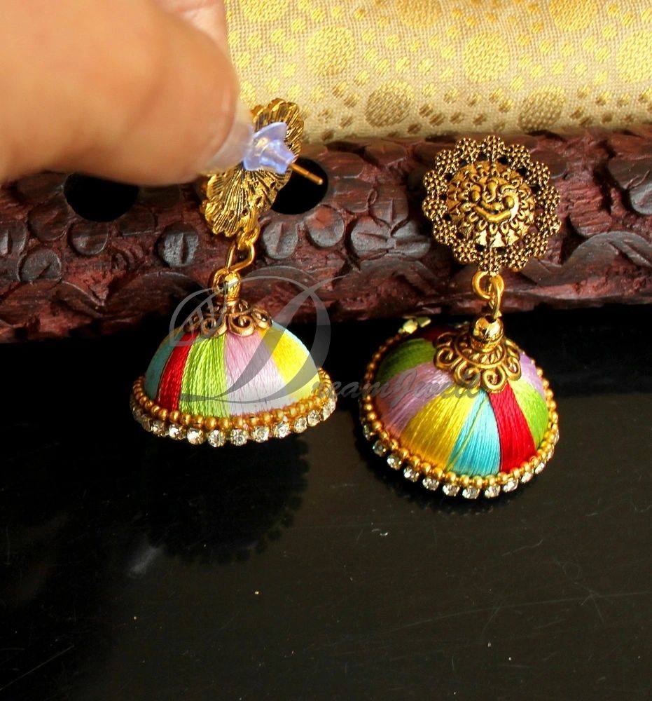 Silk Thread Earrings in multicolour Chandbali Jumki  Amazonin Fashion