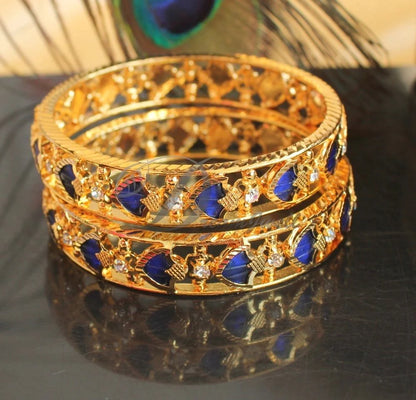 Gold tone blue palakka Kerala style set of 2 Bangles (2.2) dj-38360