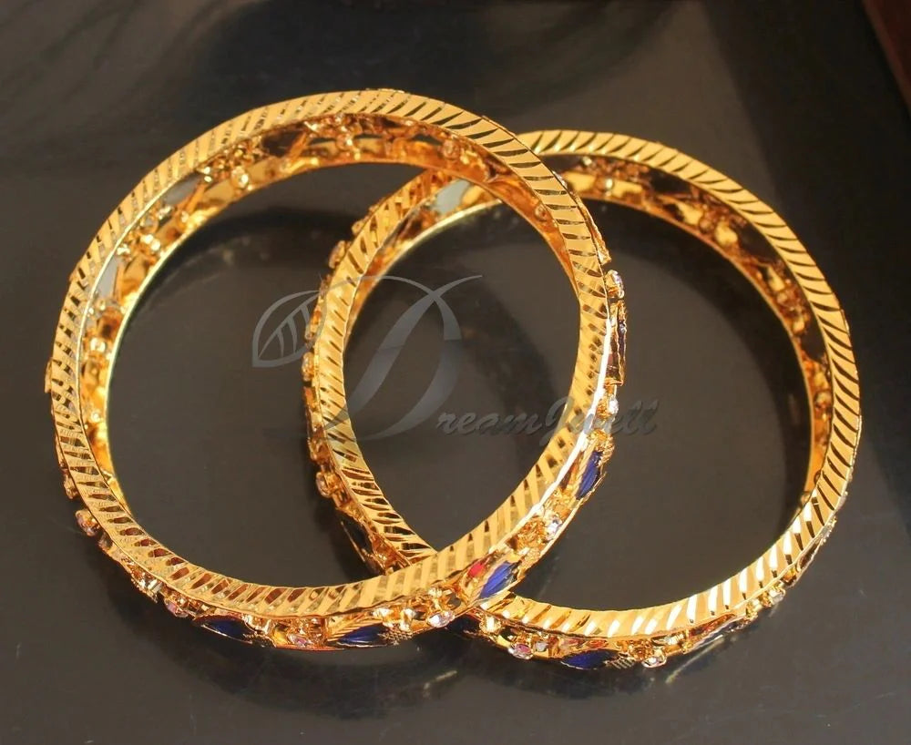 Gold tone blue palakka Kerala style set of 2 Bangles (2.2) dj-38360