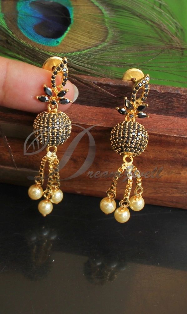 black beads earring designs. | Beaded earrings, Black beads, Designer  earrings