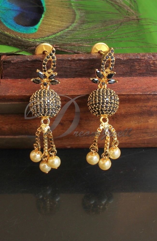 Buy One Gram Gold Flower Design Black beads 3 Line Earring Hanging Beads  Earrings for Girls