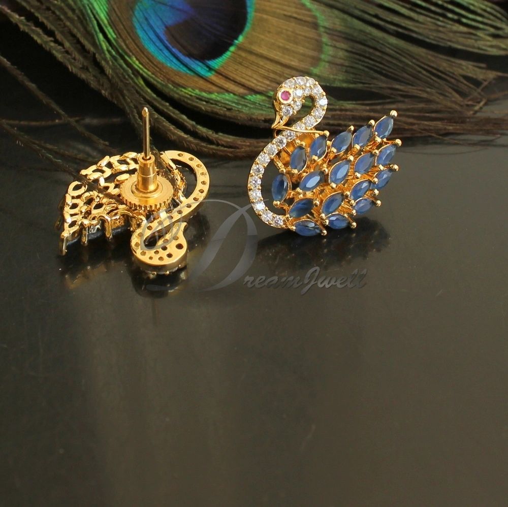 Swarovski Blue Gold Pop Swan Pierced Earrings