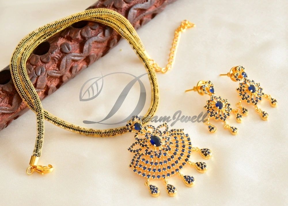 DREAMJWELL - Beautiful Gold Tone Cz Royal Blue Floral Designer Chain S ...
