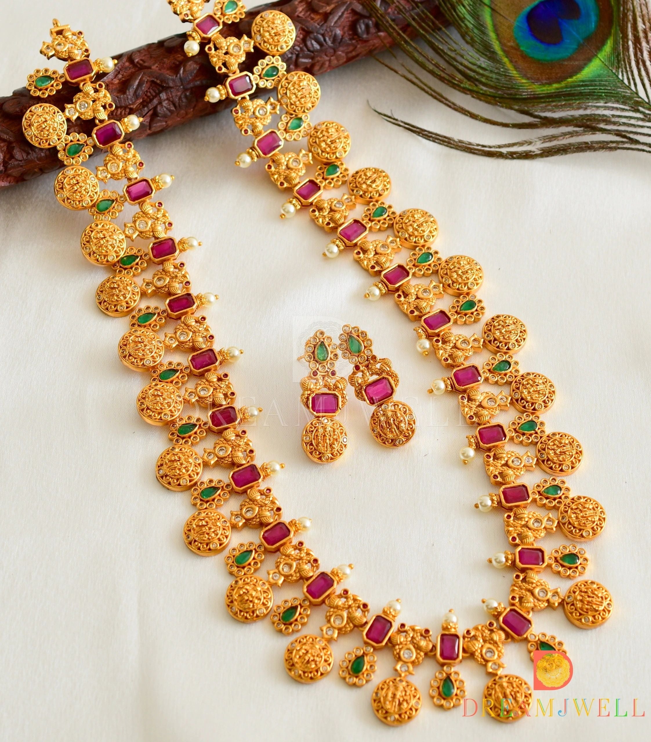 South Indian Ram Parivar necklace set | Matte Finish Gold plated Green –  Indian Designs