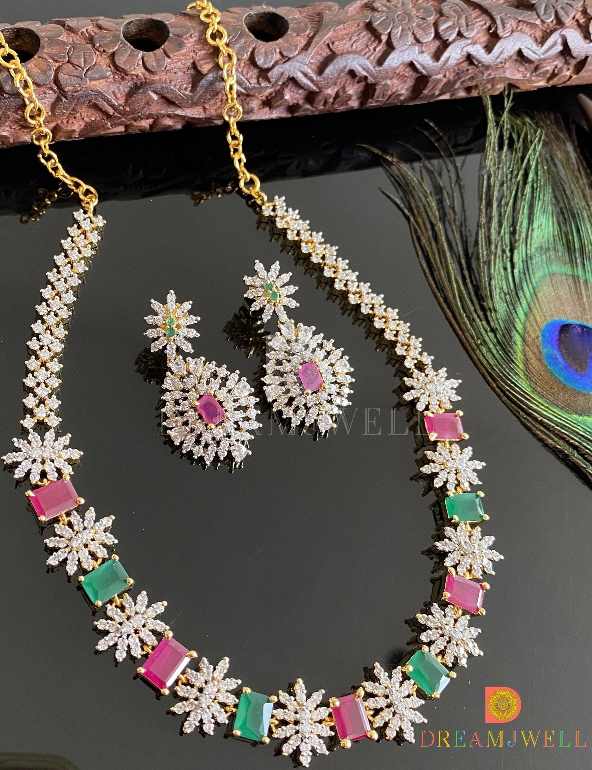 DREAMJWELL - Beautiful Two Tone Ruby-emerald Designer Necklace Set DJ3 ...