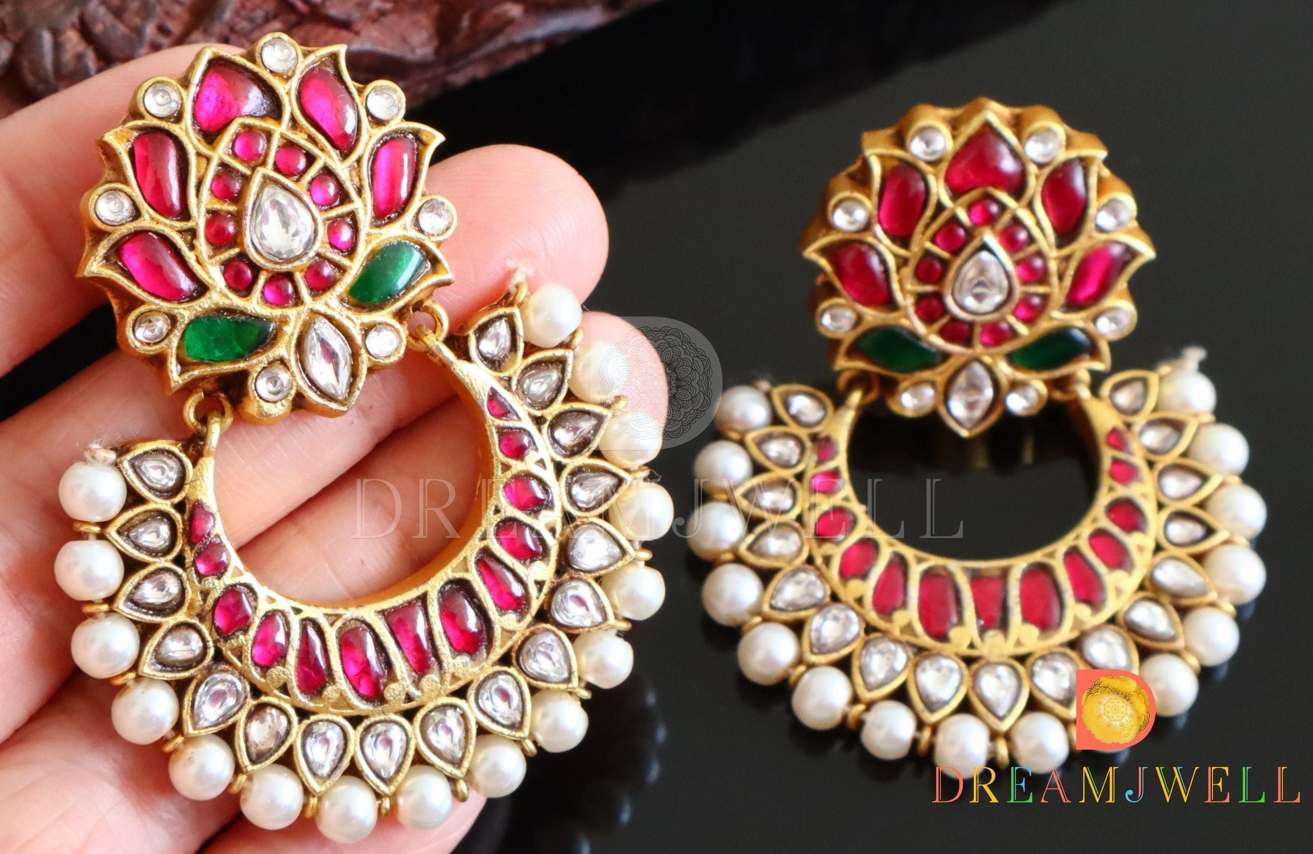 Buy Red Meena Kundan Earrings Online at Ajnaa Jewels | LE394