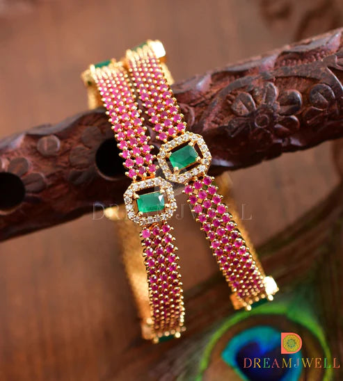Matte Finish Ruby-green Bangles(2.4) dj-37229