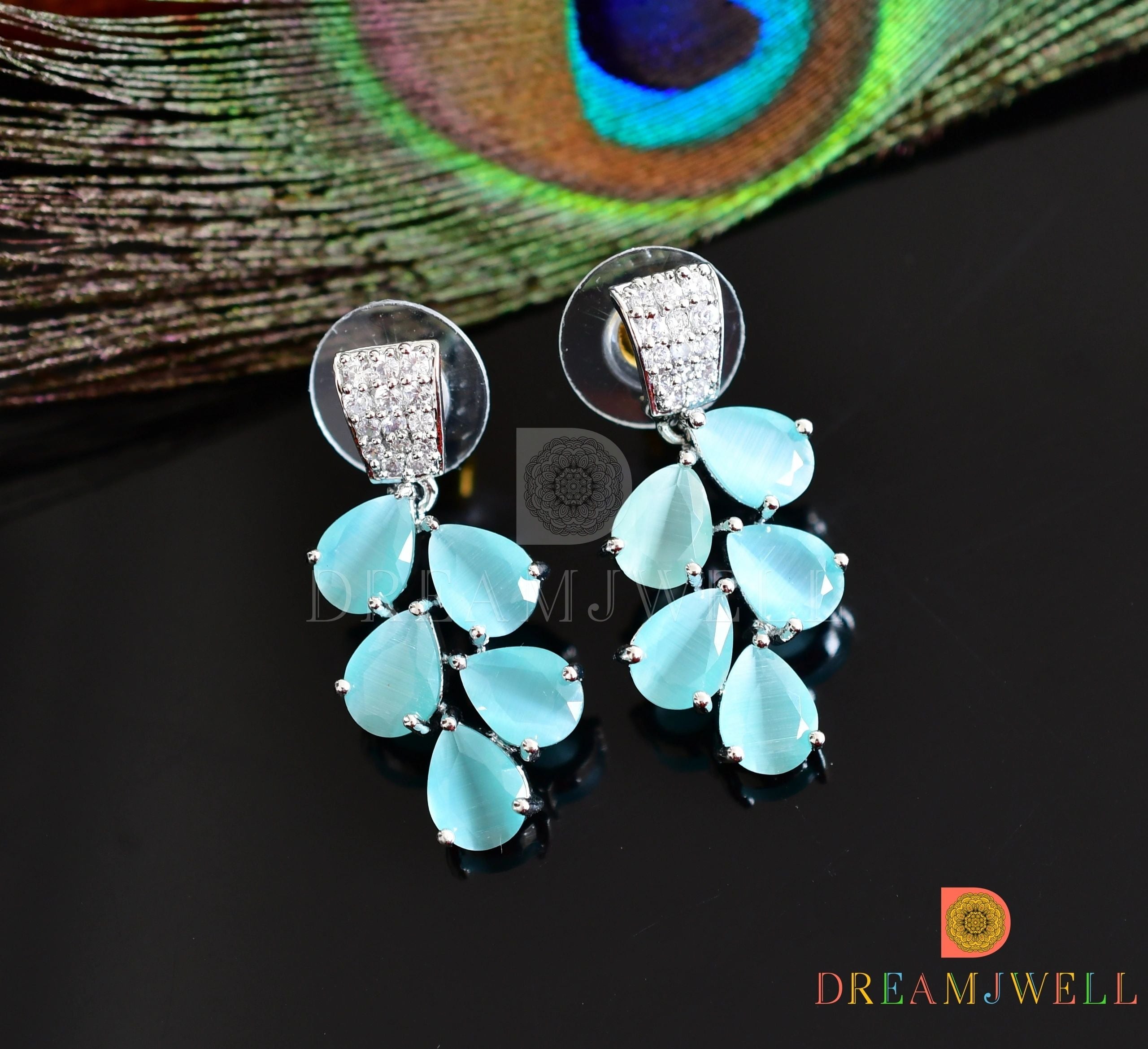 Pista Green Color Stone Earrings (ADE520PGRN)