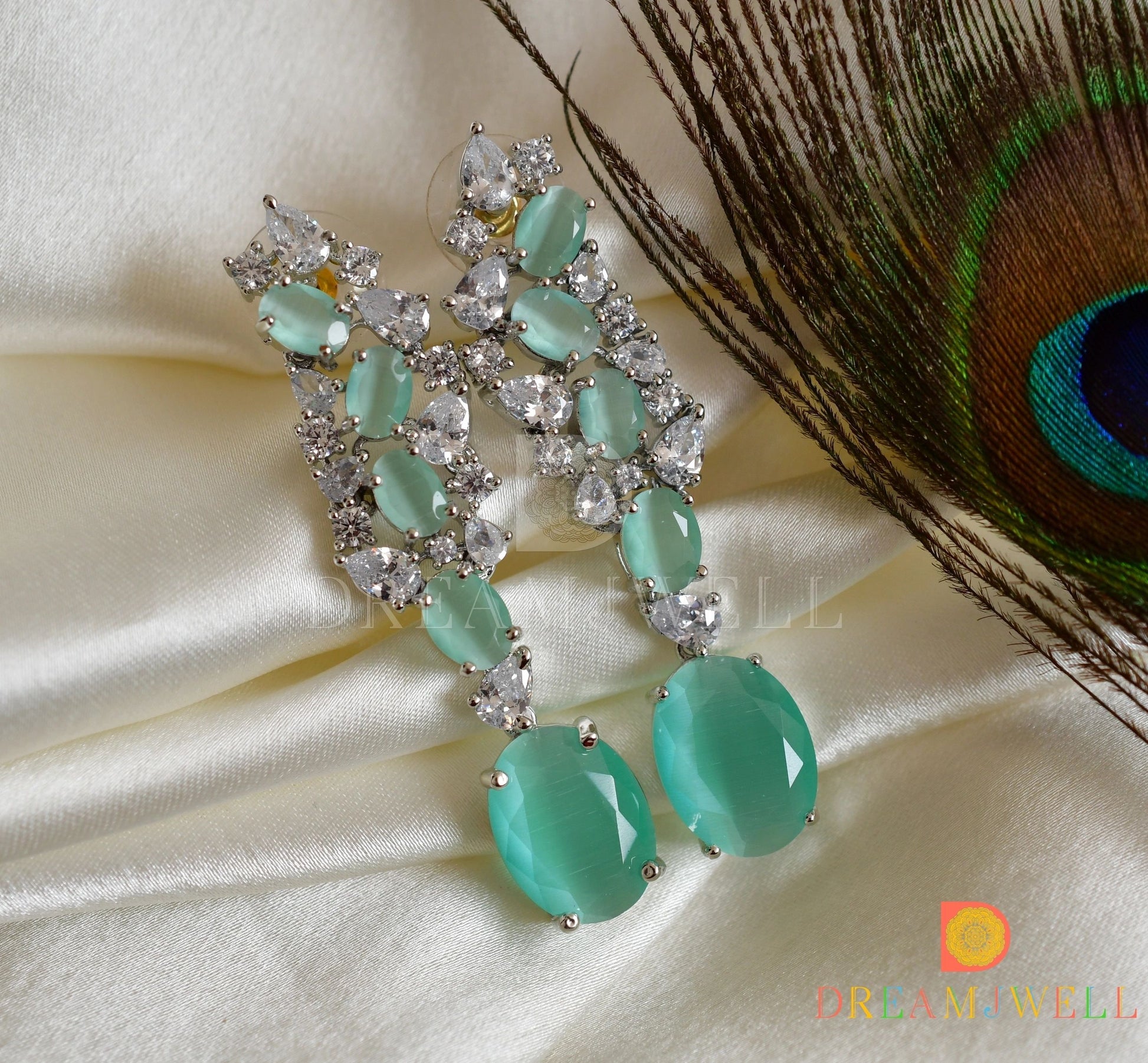 DREAMJWELL - Beautiful Silver Tone Cz Sea Green Monalisa Stone Earring – dreamjwell