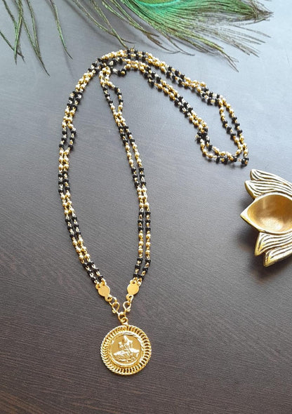 Gold tone lakshmi pendant with Karimani chain/mangalsutra dj-35685