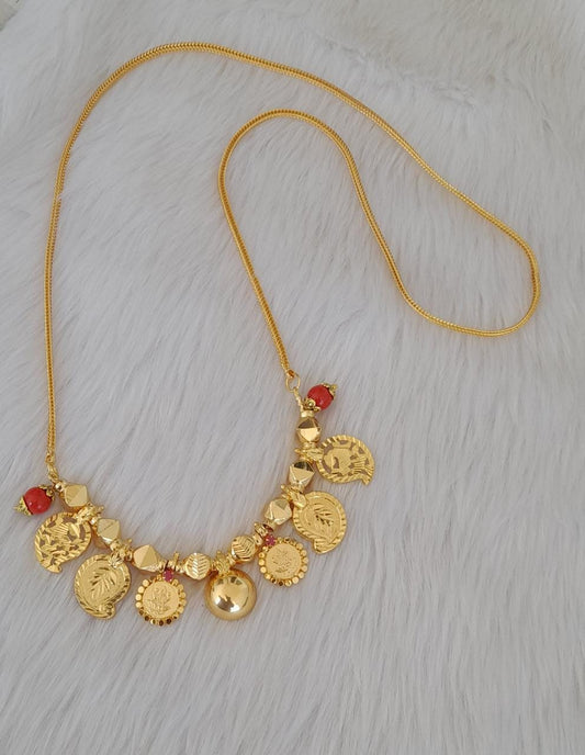 Gold tone Coral beads mango Lakshmi coin bottu mangalyam dj-40864