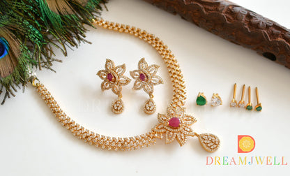 Matte finish Cz color changeable flower necklace set dj-36180